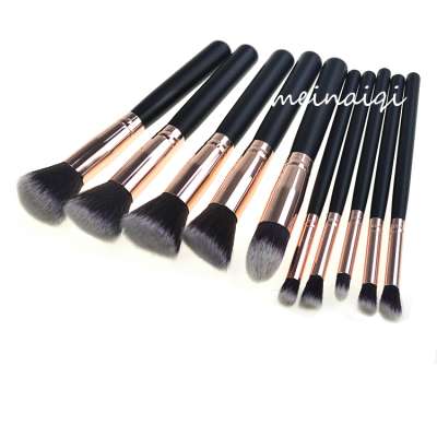 10pcs synthetic black gold unique eyebrush eyebrow kabuki powder brush kits foundation facial makeup brush set