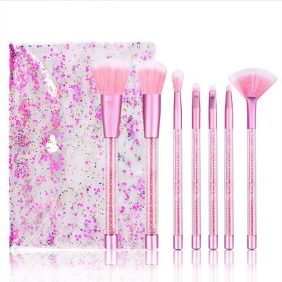 7 pcs girl heart PVC synthesis Hair a set of make up brushes empty Plastic handle glitter makeup brush