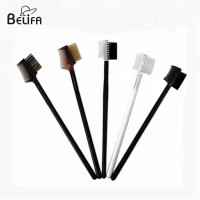 wholesale duo end eyelash extension eyebrow brush with spoolie and wood handle plastic eyelash makeup comb