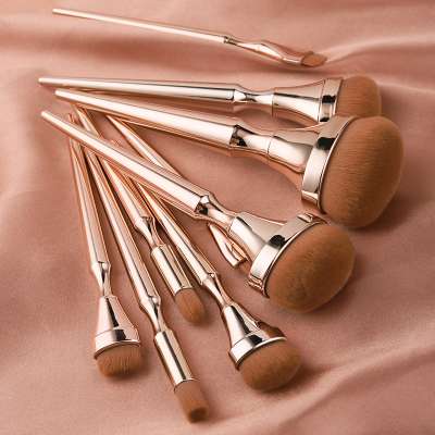 Hot-selling liquid cream foundation make up brush toothbrush 9pcs rose gold makeup brush set